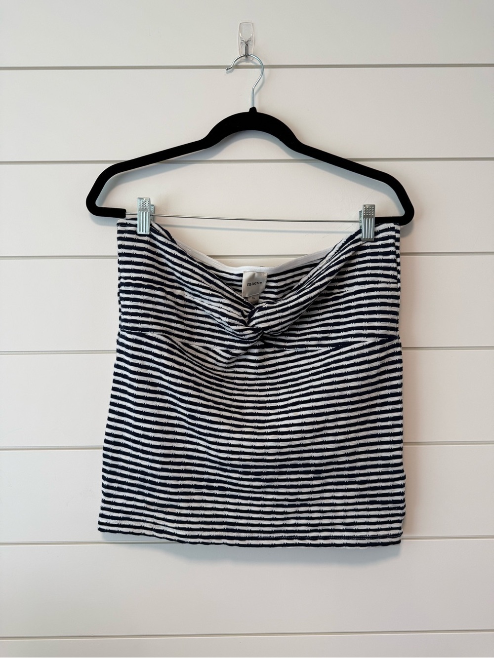 Maeve Navy and White Twist-Front Tube Top Size XL Nautical Americana